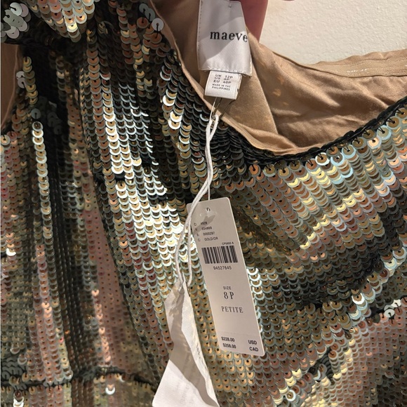 Anthropologie Maeve Sequin One-Shoulder Bow Mini Dress NWT size 8P 8 petite - Picture 8 of 9